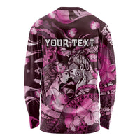 Personalised Maori Romantic Valentine Long Sleeve Shirt The Hongi Kiss Pink Galaxy DT05 - Polynesian Pride