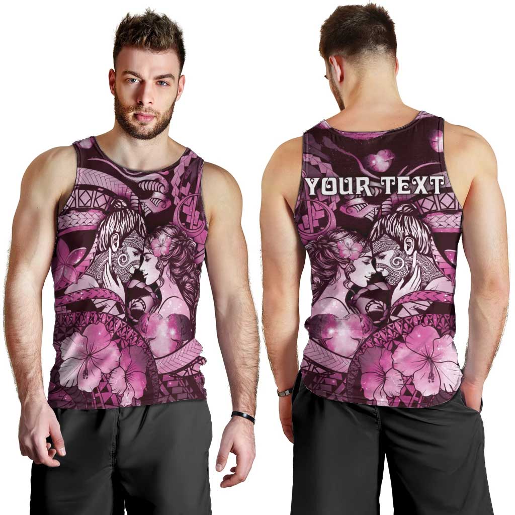 Personalised Maori Romantic Valentine Men Tank Top The Hongi Kiss Pink Galaxy