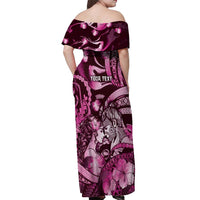 Personalised Maori Romantic Valentine Off Shoulder Maxi Dress The Hongi Kiss Pink Galaxy