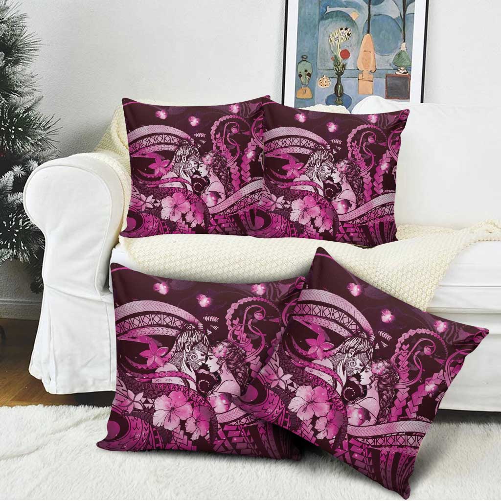Maori Romantic Valentine Pillow Cover The Hongi Kiss Pink Galaxy