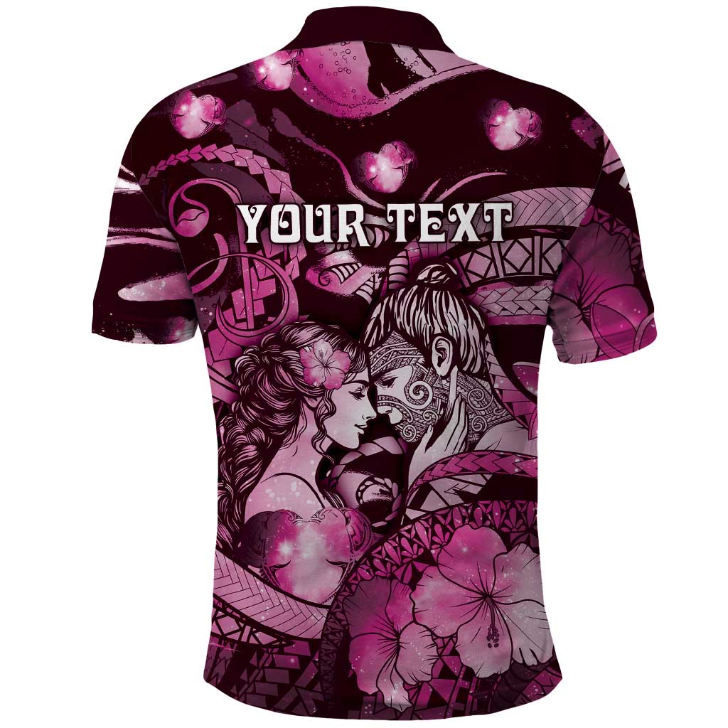 Personalised Maori Romantic Valentine Polo Shirt The Hongi Kiss Pink Galaxy DT05 - Polynesian Pride
