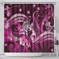 Maori Romantic Valentine Shower Curtain The Hongi Kiss Pink Galaxy