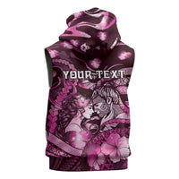 Personalised Maori Romantic Valentine Sleeveless Hoodie The Hongi Kiss Pink Galaxy