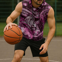 Personalised Maori Romantic Valentine Sleeveless Hoodie The Hongi Kiss Pink Galaxy