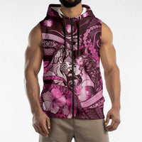 Personalised Maori Romantic Valentine Sleeveless Zip Hoodie The Hongi Kiss Pink Galaxy
