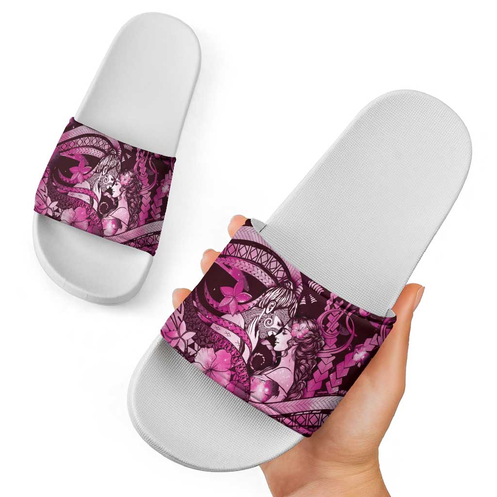Maori Romantic Valentine Slide Sandals The Hongi Kiss Pink Galaxy