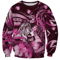 Personalised Maori Romantic Valentine Sweatshirt The Hongi Kiss Pink Galaxy DT05 Unisex Pink - Polynesian Pride