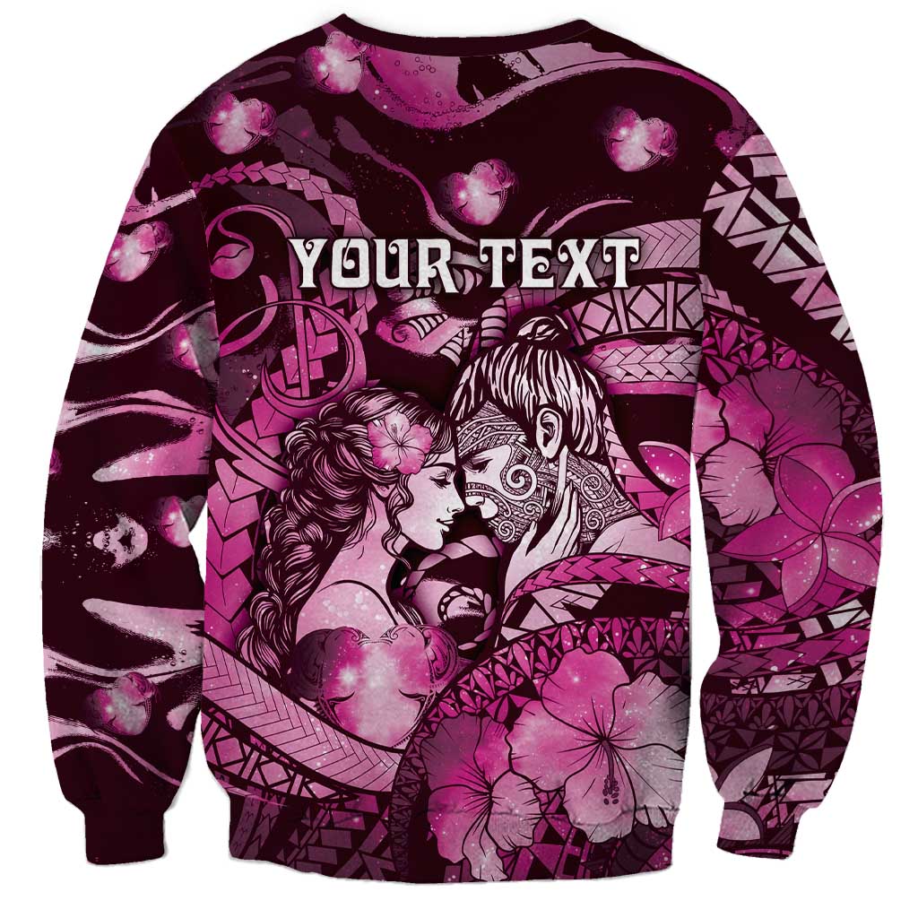 Personalised Maori Romantic Valentine Sweatshirt The Hongi Kiss Pink Galaxy DT05 - Polynesian Pride