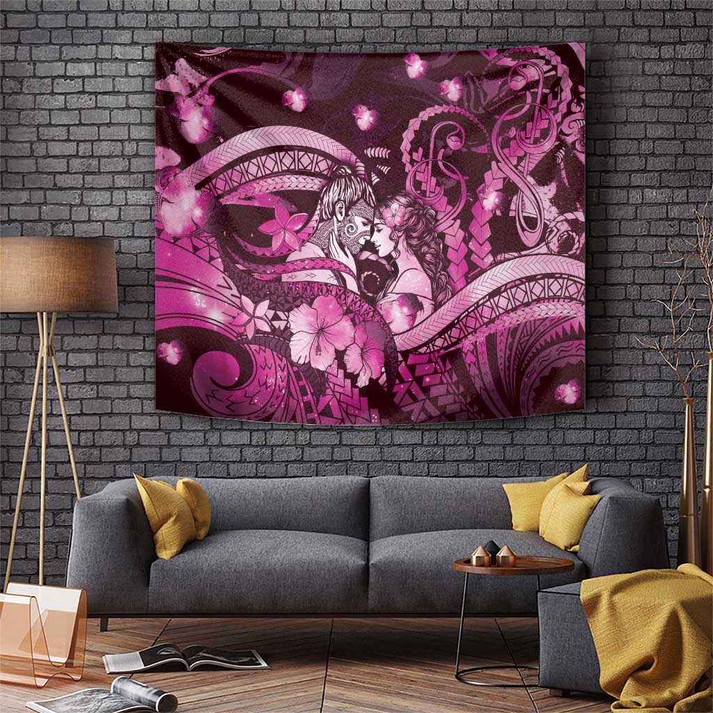 Maori Romantic Valentine Tapestry The Hongi Kiss Pink Galaxy DT05 Pink - Polynesian Pride