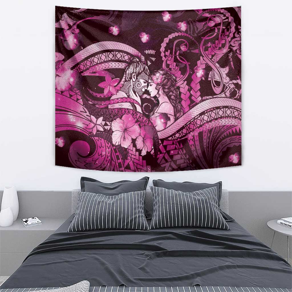 Maori Romantic Valentine Tapestry The Hongi Kiss Pink Galaxy DT05 - Polynesian Pride