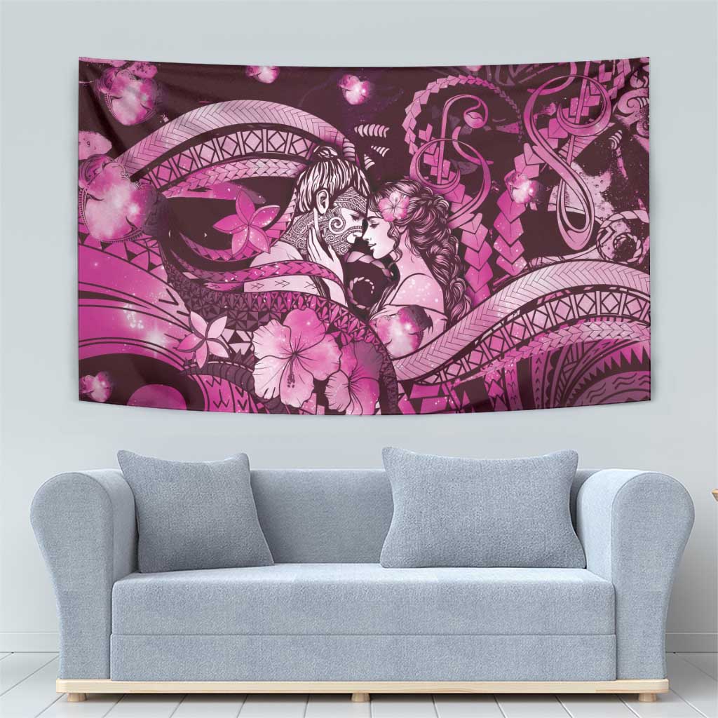 Maori Romantic Valentine Tapestry The Hongi Kiss Pink Galaxy DT05 - Polynesian Pride