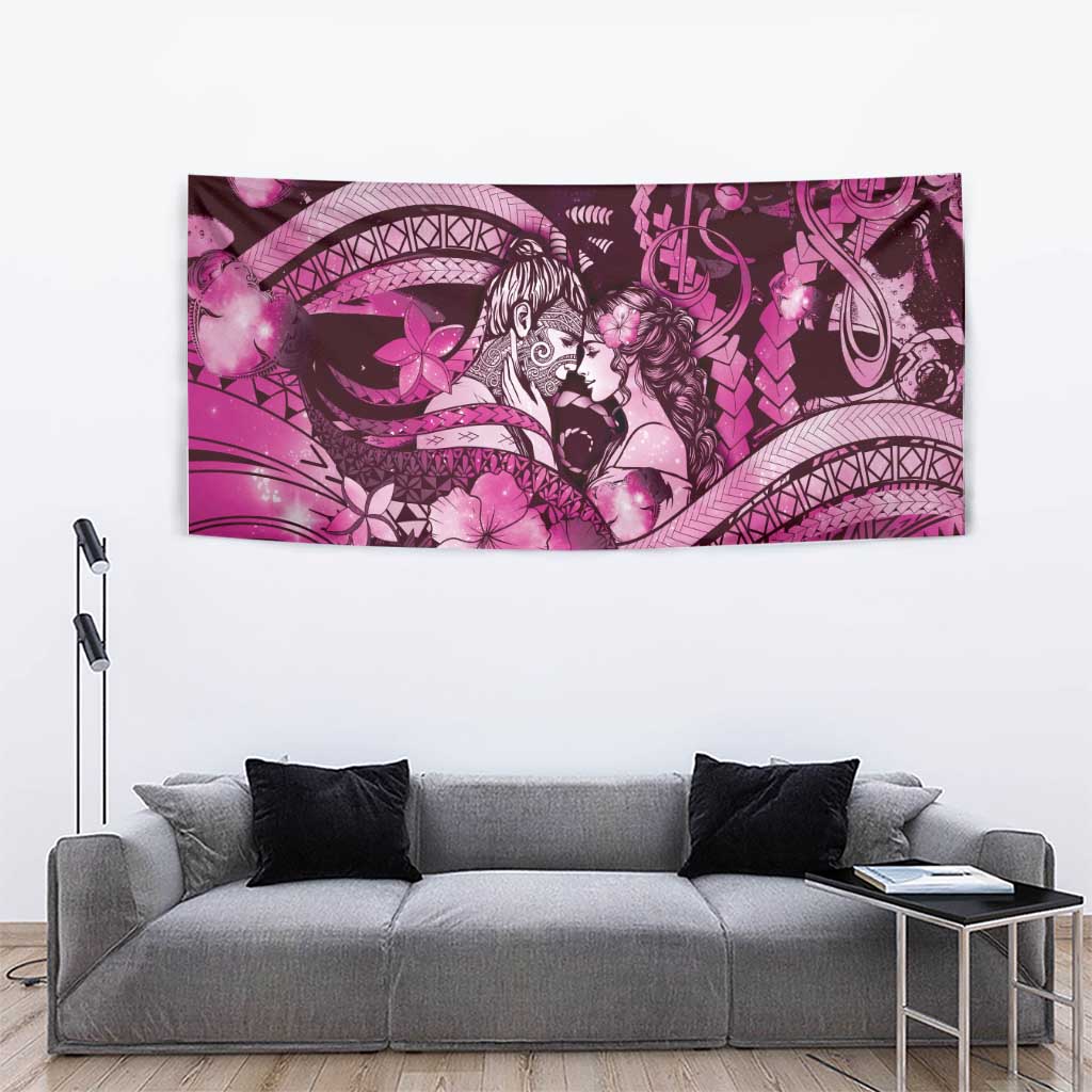 Maori Romantic Valentine Tapestry The Hongi Kiss Pink Galaxy DT05 - Polynesian Pride