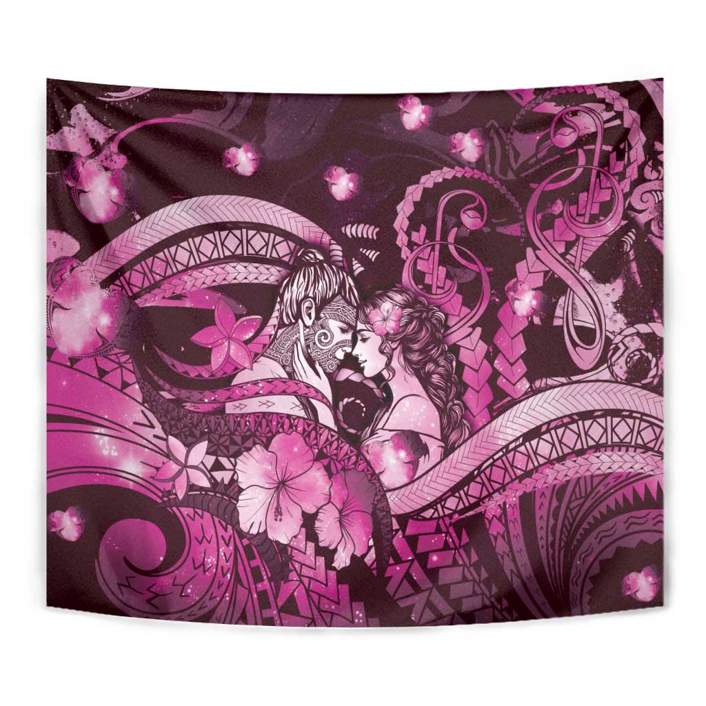 Maori Romantic Valentine Tapestry The Hongi Kiss Pink Galaxy DT05 - Polynesian Pride