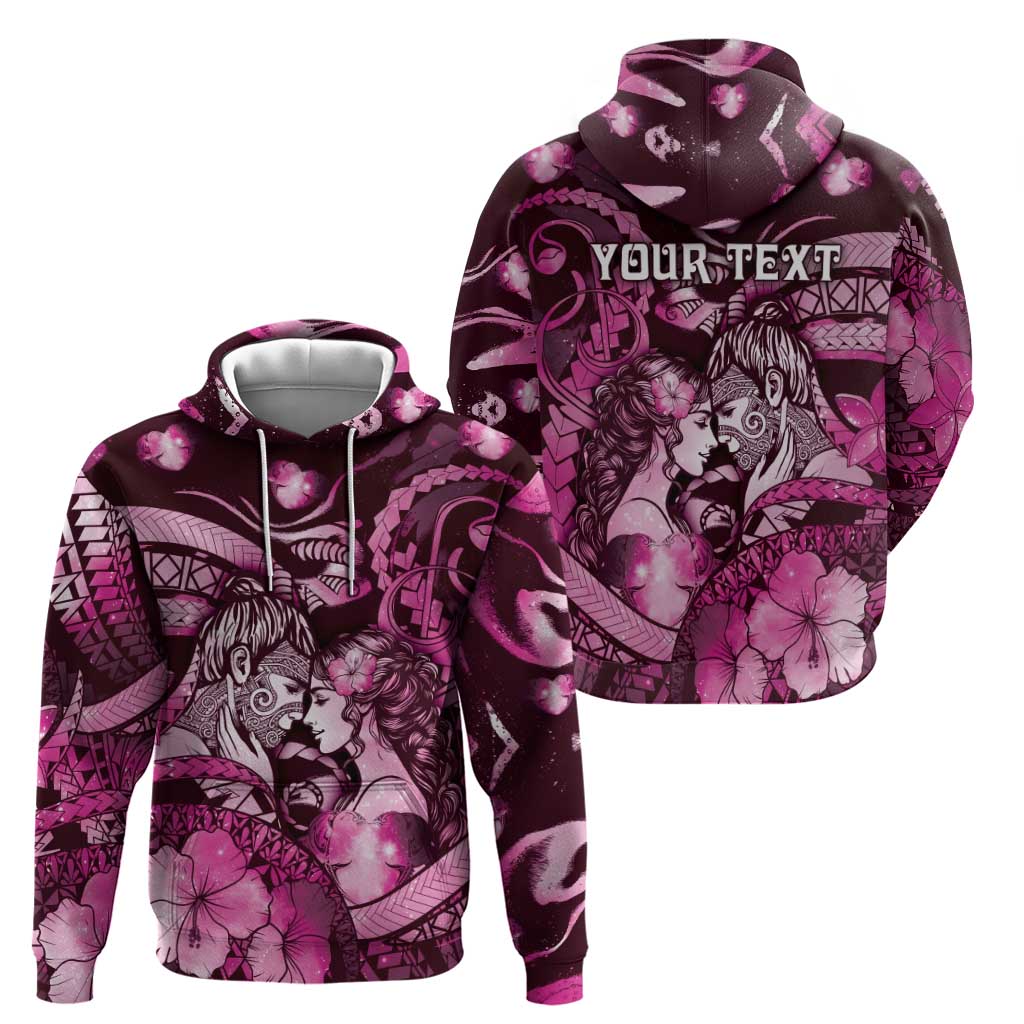 Personalised Maori Romantic Valentine Zip Hoodie The Hongi Kiss Pink Galaxy