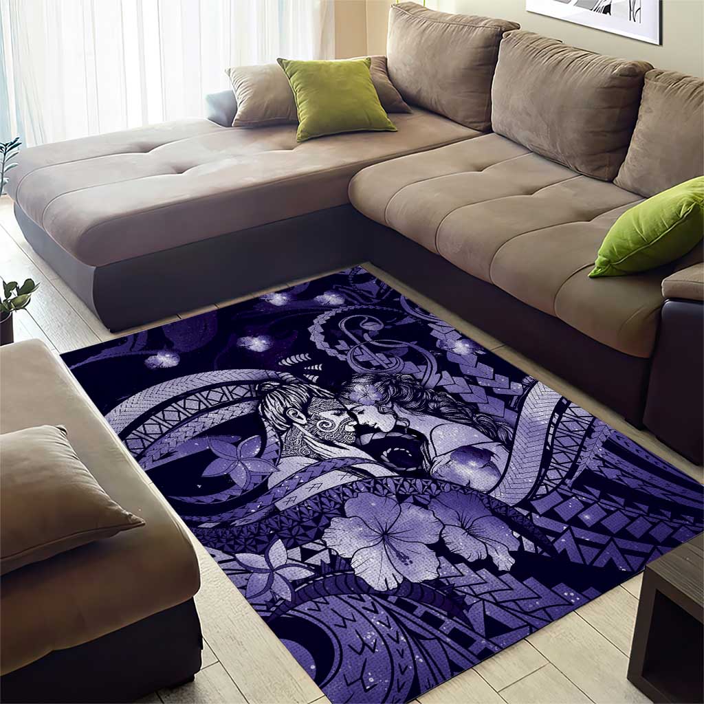 Maori Romantic Valentine Area Rug The Hongi Kiss Purple Galaxy