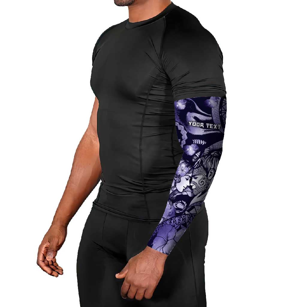 Personalised Maori Romantic Valentine Arm Sleeves The Hongi Kiss Purple Galaxy DT05 - Polynesian Pride