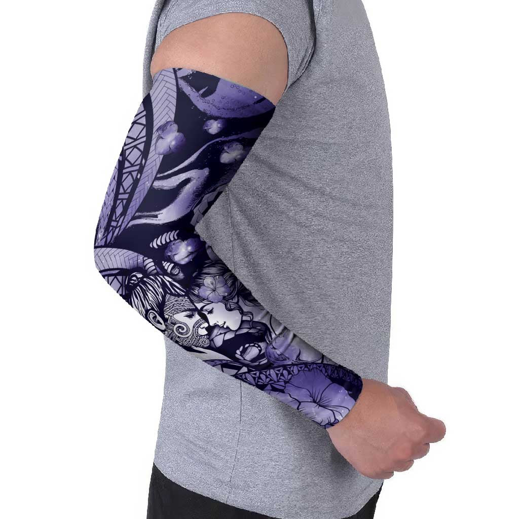 Personalised Maori Romantic Valentine Arm Sleeves The Hongi Kiss Purple Galaxy DT05 - Polynesian Pride