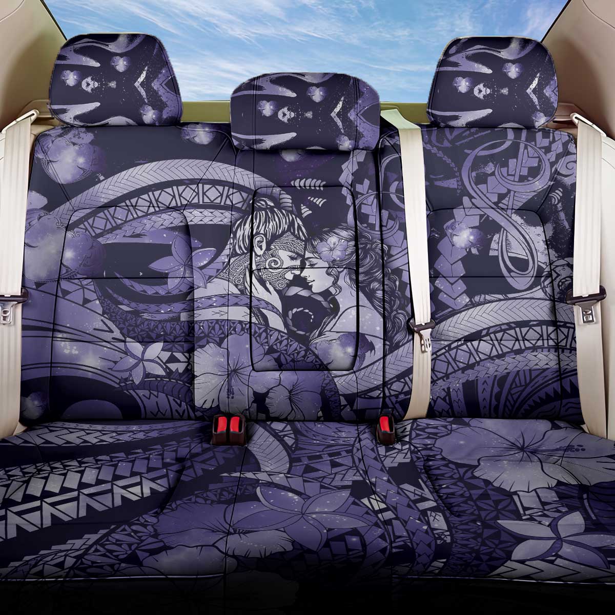 Maori Romantic Valentine Back Car Seat Cover The Hongi Kiss Purple Galaxy DT05 One Size Purple - Polynesian Pride