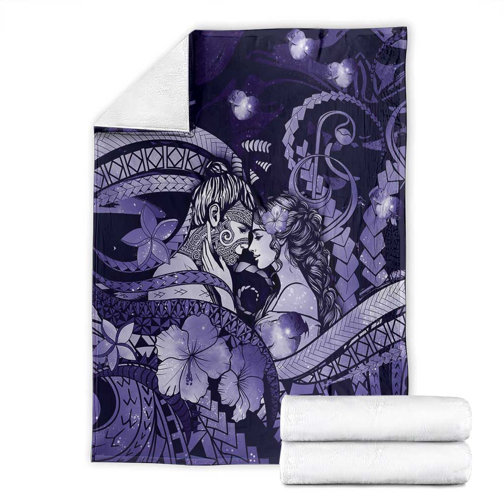 Maori Romantic Valentine Blanket The Hongi Kiss Purple Galaxy DT05 - Polynesian Pride