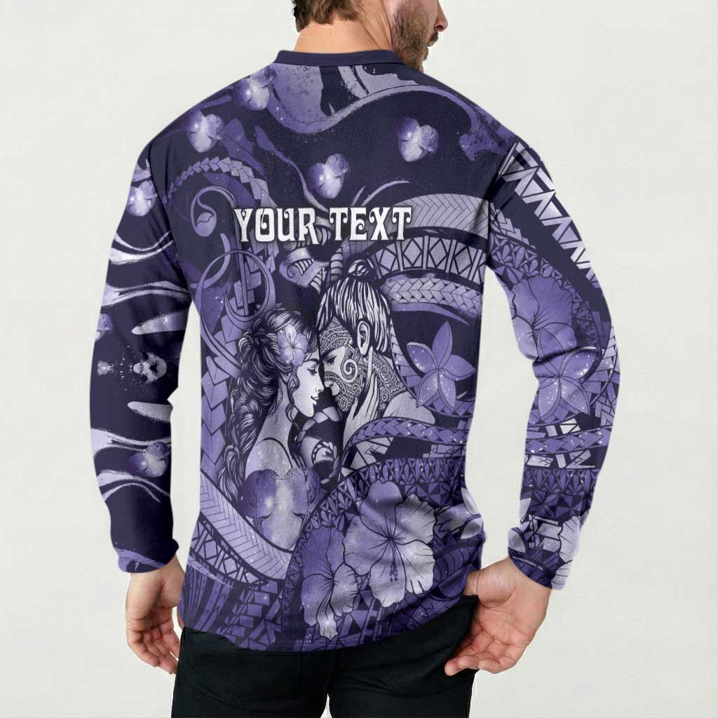 Personalised Maori Romantic Valentine Button Sweatshirt The Hongi Kiss Purple Galaxy