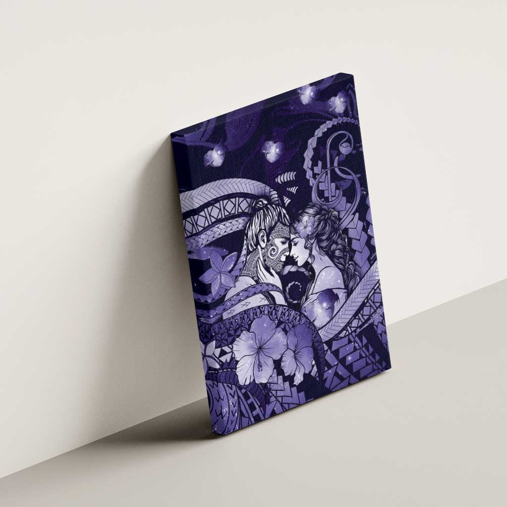 Maori Romantic Valentine Canvas Wall Art The Hongi Kiss Purple Galaxy