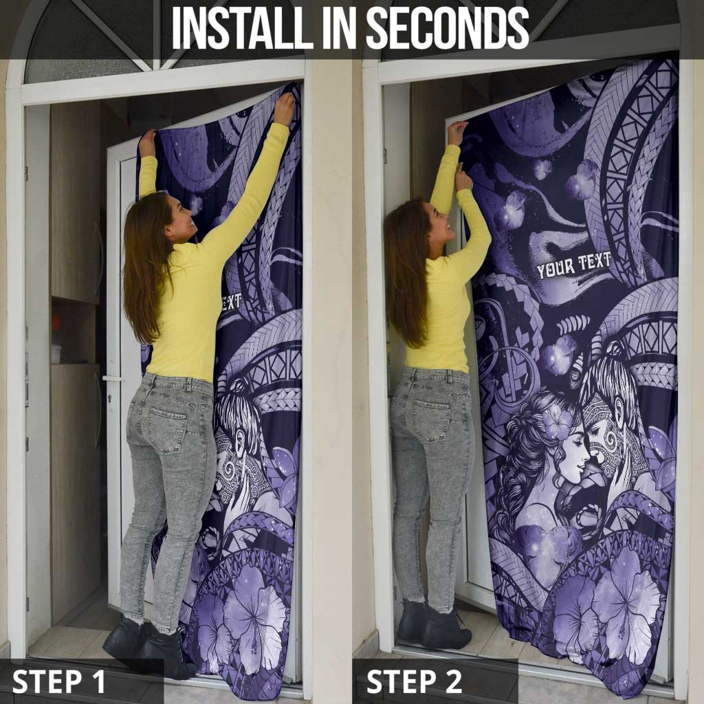 Personalised Maori Romantic Valentine Door Cover The Hongi Kiss Purple Galaxy
