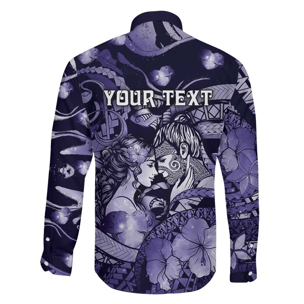 Personalised Maori Romantic Valentine Family Matching Mermaid Dress and Hawaiian Shirt The Hongi Kiss Purple Galaxy