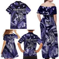 Personalised Maori Romantic Valentine Family Matching Off Shoulder Maxi Dress and Hawaiian Shirt The Hongi Kiss Purple Galaxy