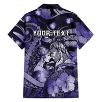Personalised Maori Romantic Valentine Family Matching Off Shoulder Short Dress and Hawaiian Shirt The Hongi Kiss Purple Galaxy