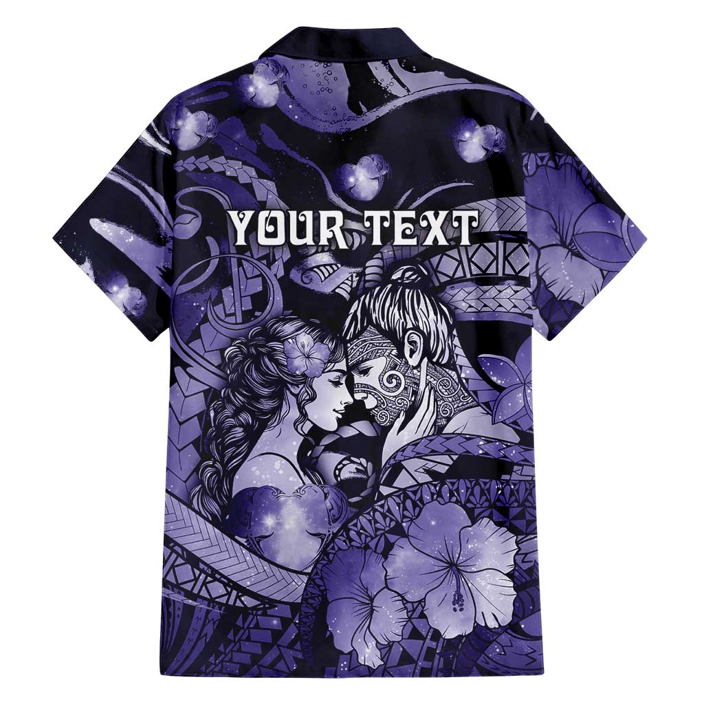 Personalised Maori Romantic Valentine Family Matching Puletasi and Hawaiian Shirt The Hongi Kiss Purple Galaxy
