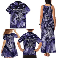 Personalised Maori Romantic Valentine Family Matching Tank Maxi Dress and Hawaiian Shirt The Hongi Kiss Purple Galaxy
