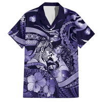 Personalised Maori Romantic Valentine Family Matching Tank Maxi Dress and Hawaiian Shirt The Hongi Kiss Purple Galaxy
