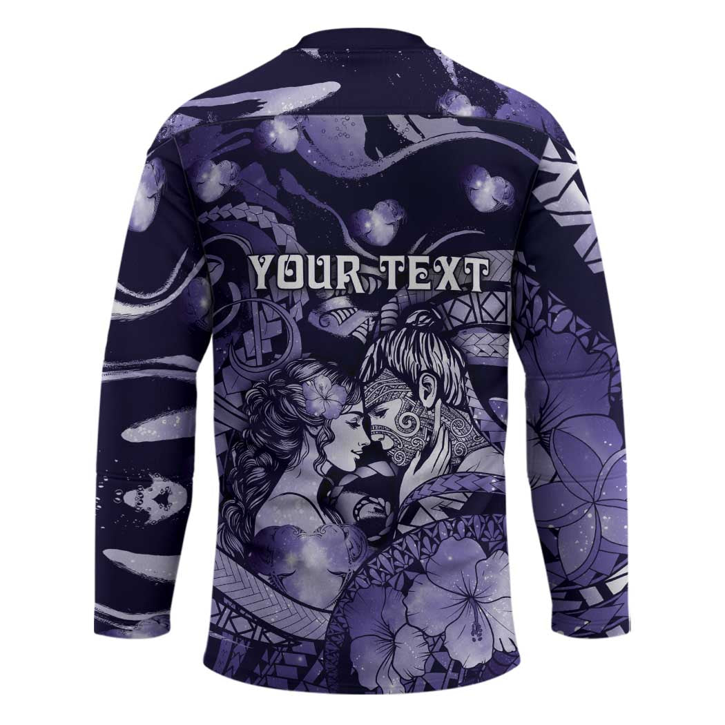 Personalised Maori Romantic Valentine Hockey Jersey The Hongi Kiss Purple Galaxy