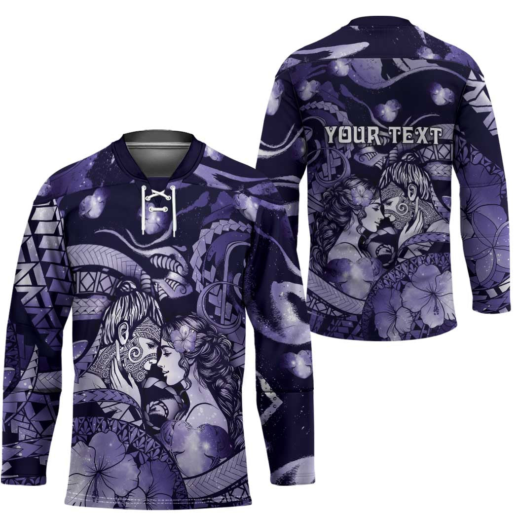 Personalised Maori Romantic Valentine Hockey Jersey The Hongi Kiss Purple Galaxy