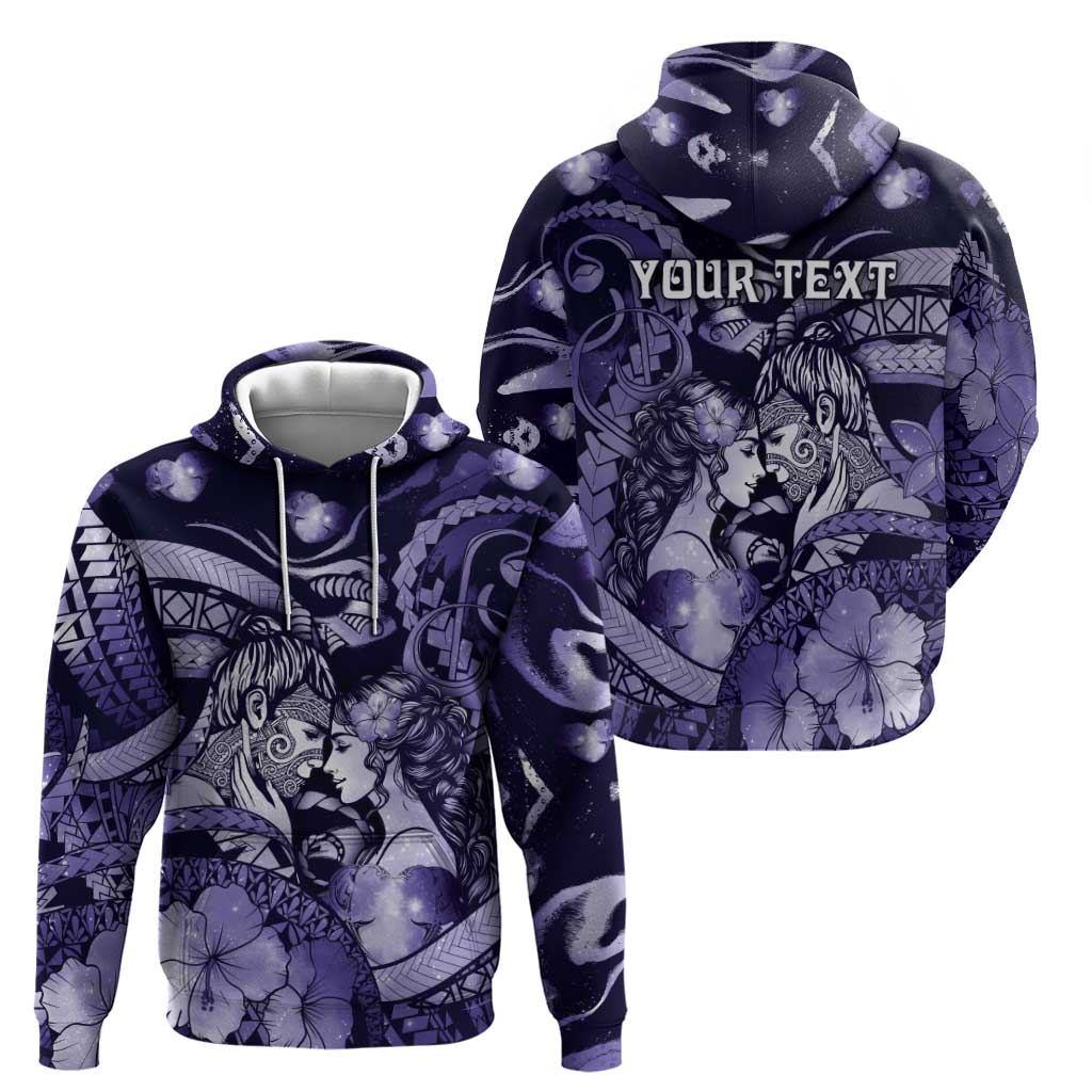 Personalised Maori Romantic Valentine Hoodie The Hongi Kiss Purple Galaxy