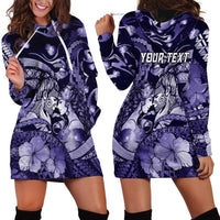 Personalised Maori Romantic Valentine Hoodie Dress The Hongi Kiss Purple Galaxy