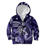 Personalised Maori Romantic Valentine Kid Hoodie The Hongi Kiss Purple Galaxy