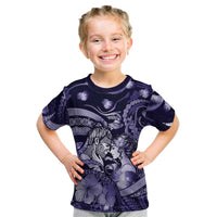Personalised Maori Romantic Valentine Kid T Shirt The Hongi Kiss Purple Galaxy DT05 Purple - Polynesian Pride