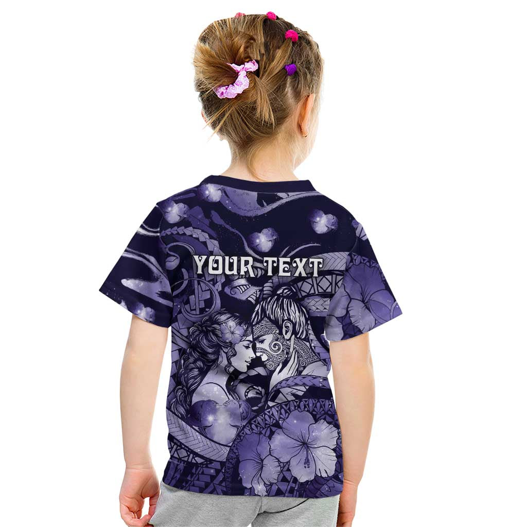 Personalised Maori Romantic Valentine Kid T Shirt The Hongi Kiss Purple Galaxy DT05 - Polynesian Pride