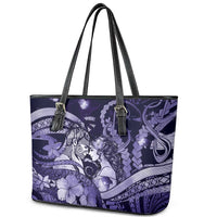 Maori Romantic Valentine Leather Tote Bag The Hongi Kiss Purple Galaxy DT05 - Polynesian Pride