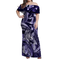 Personalised Maori Romantic Valentine Off Shoulder Maxi Dress The Hongi Kiss Purple Galaxy