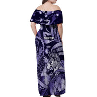 Personalised Maori Romantic Valentine Off Shoulder Maxi Dress The Hongi Kiss Purple Galaxy