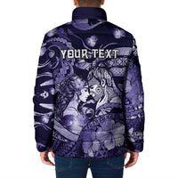 Personalised Maori Romantic Valentine Padded Jacket The Hongi Kiss Purple Galaxy