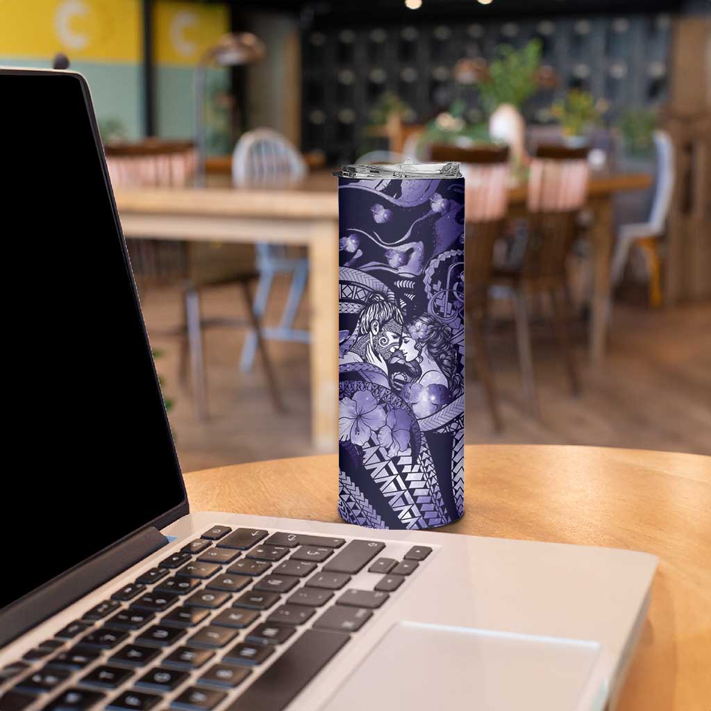 Personalised Maori Romantic Valentine Skinny Tumbler The Hongi Kiss Purple Galaxy