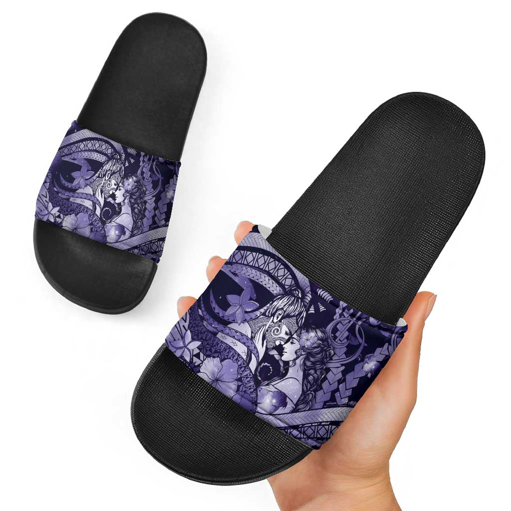 Maori Romantic Valentine Slide Sandals The Hongi Kiss Purple Galaxy