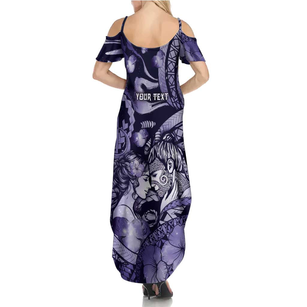 Personalised Maori Romantic Valentine Summer Maxi Dress The Hongi Kiss Purple Galaxy
