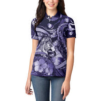 Personalised Maori Romantic Valentine Women Polo Shirt The Hongi Kiss Purple Galaxy