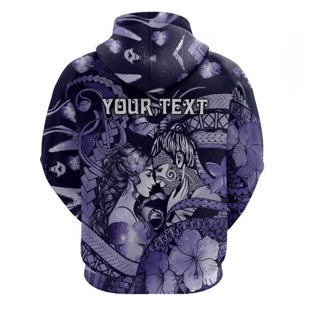 Personalised Maori Romantic Valentine Zip Hoodie The Hongi Kiss Purple Galaxy
