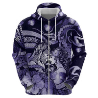 Personalised Maori Romantic Valentine Zip Hoodie The Hongi Kiss Purple Galaxy
