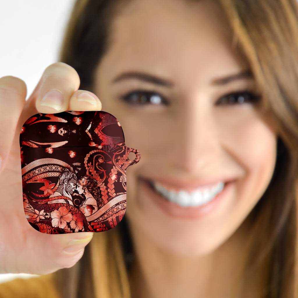 Maori Romantic Valentine AirPods Case The Hongi Kiss Red Galaxy